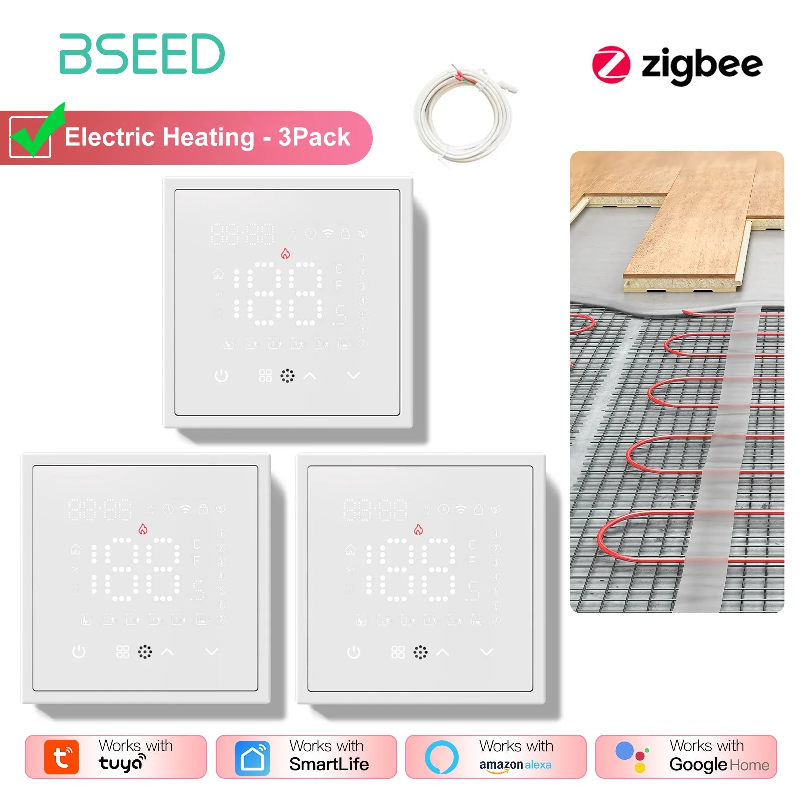 BSEED Zigbee Electric /Water/Gas Boiler Floor Heating Touch Sensor Smart Thermostats Tuya Smart Life Alexa Control Plastic Frame