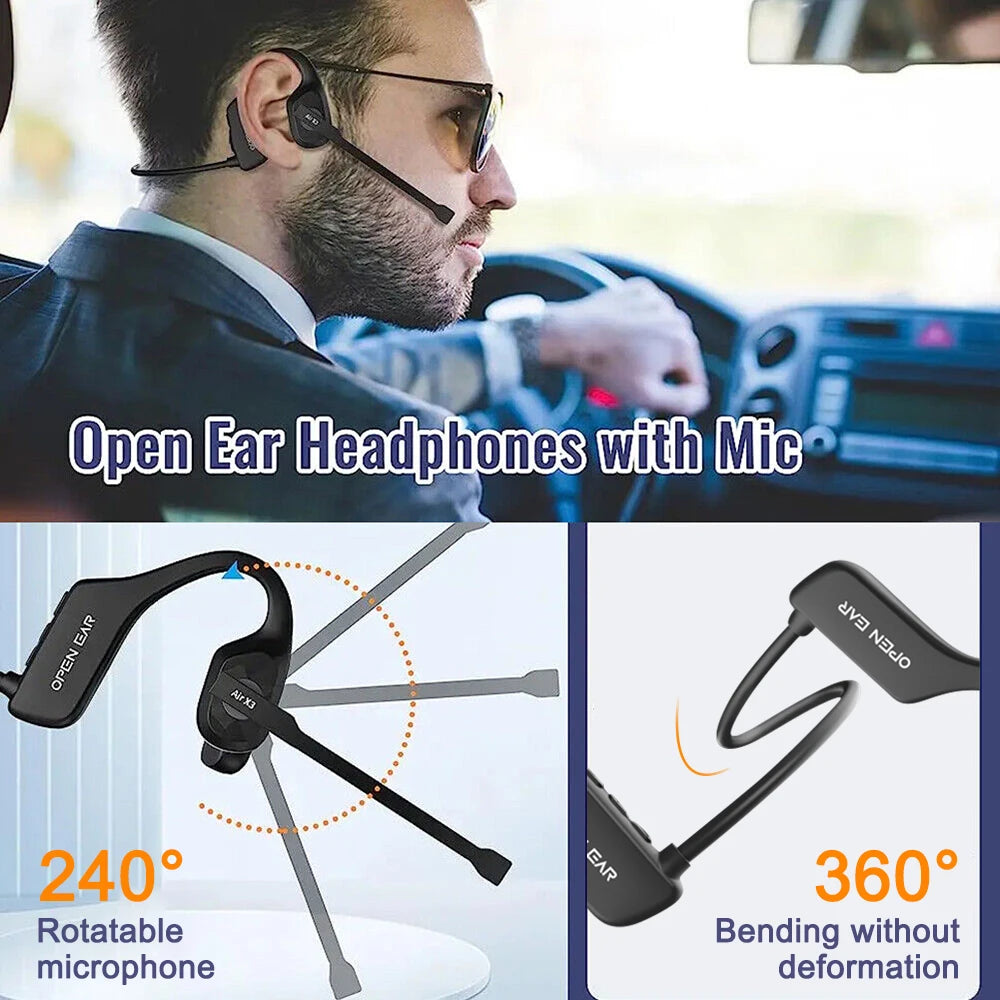 Open Ear Headset Bluetooth 5.3 Air Conduction Wireless Headphones with Noise Cancelling Mic for Office Running Cycling Driving