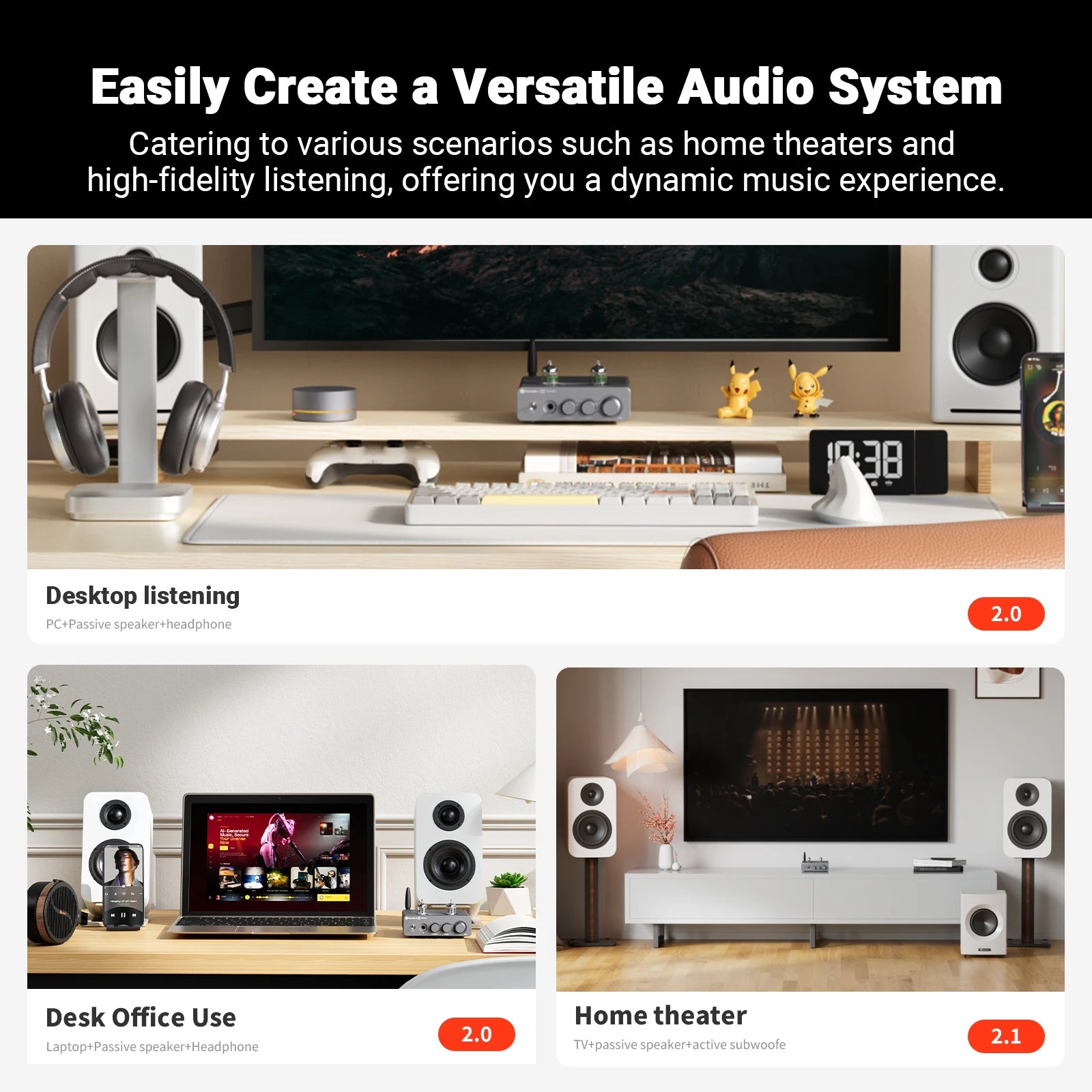 Fosi Audio T20X MKII TPA3255 300W Bluetooth Vacuum Tube Amplifier Class D Integrated Stereo Power Amp For Home Theater Speakers