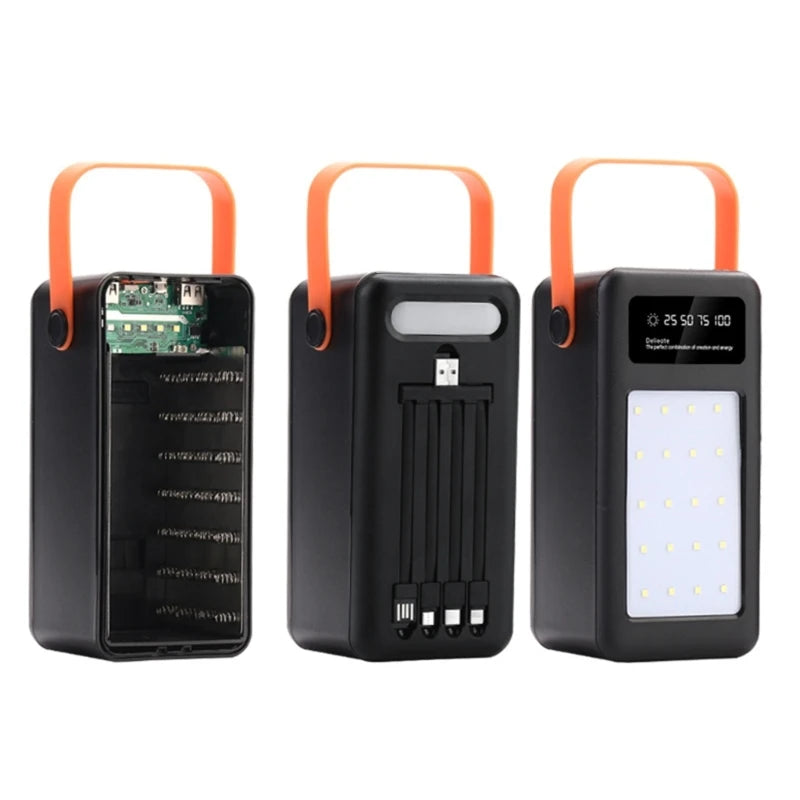 DIY Power Bank Case 18650x21 PD QC4.0 3.0 22.5W Fast Charge Battery Storage Box with Micro Type-c Charging Cable Camping Light