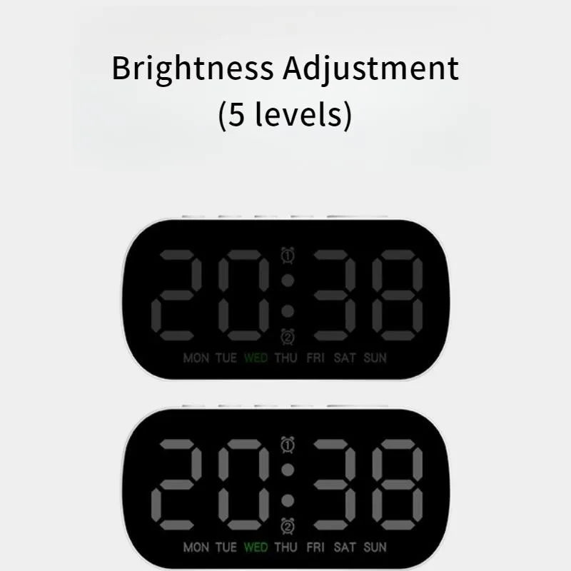 Digital Alarm Clock USB Powered Temperature Date Week Dual Alarm Night Mode Snooze Clock 5 Levels of Brightness 12/24H LED Clock