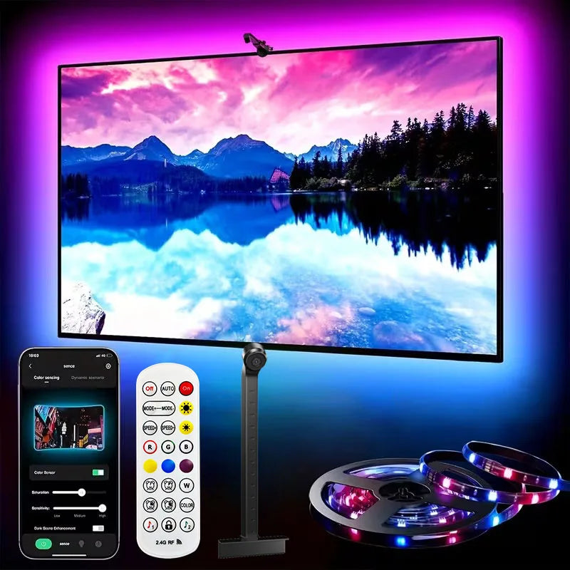 LED TV Backlight Strip with Camera Sync to 55-85 Inch TVs Smart RGB-IC LED Strip Lights for Gaming Room 55-85inch Ambient Light