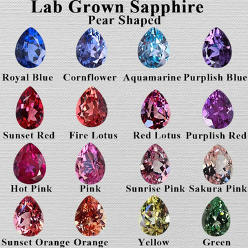 Lab Grown Sapphire Pear Cut Multiple Colors Available VVS1 Gemstone DIY Jewelry Making Materials with Selectable Certificate