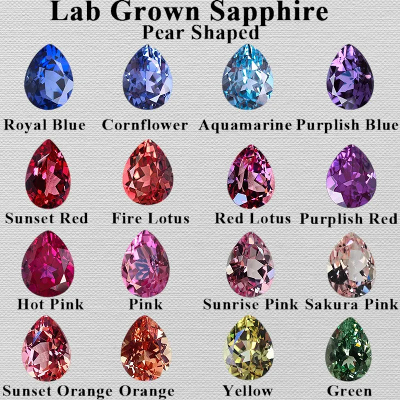 Lab Grown Sapphire Pear Cut Multiple Colors Available VVS1 Gemstone DIY Jewelry Making Materials with Selectable Certificate