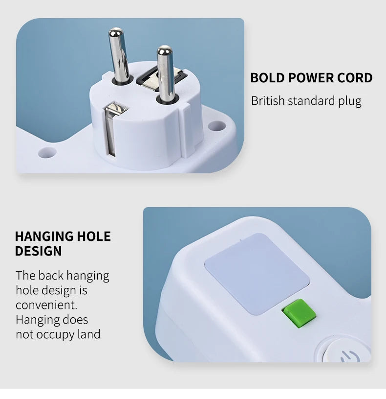 Wireless Wall Charger Socket with 3 AC Outlets +2 USB Ports+ 1 Type C 6-in-1 Plug Socket EU Plug Fast Charging power board