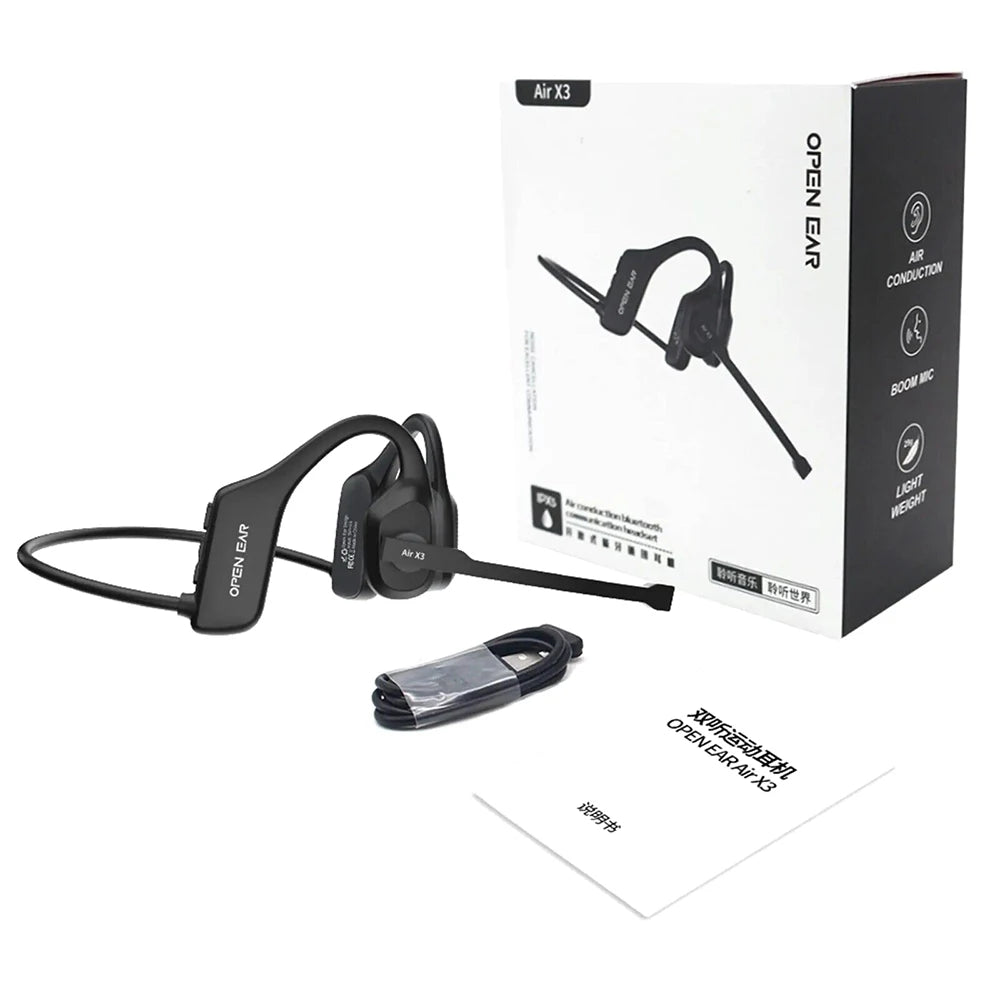 Open Ear Headset Bluetooth 5.3 Air Conduction Wireless Headphones with Noise Cancelling Mic for Office Running Cycling Driving
