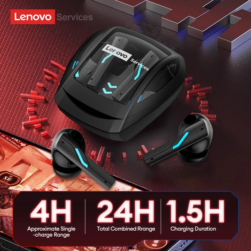 Lenovo Gaming Headset Bluetooth 6.0 Wireless Earphones Low Latency Noise Reduction Esports Headphone Waterproof 24H Battery Life