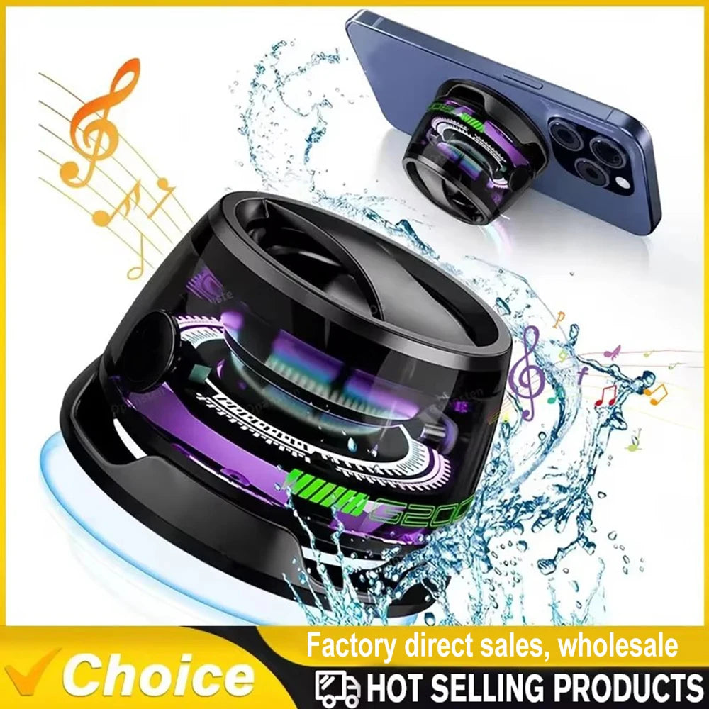 Outdoor Magnetic Bluetooth5.3 Speaker Wireless Portable Mini Travel Stereo Speaker with RGB Color Light and Phone Holder for Ios
