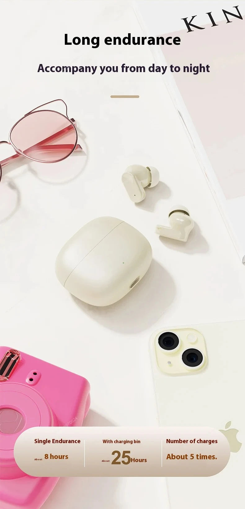 Wireless Bluetooth Earbuds Comfort Fit Metal Diaphragm Hi-Fi Sound Long Battery Life Earphones ENC Noise Cancellation With Mic
