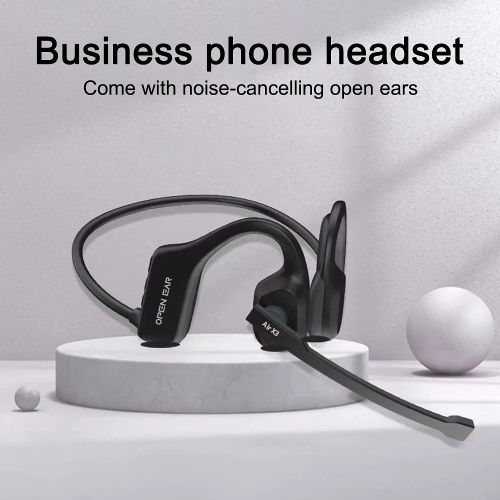 Open Ear Headset Bluetooth 5.3 Air Conduction Wireless Headphones with Noise Cancelling Mic for Office Running Cycling Driving