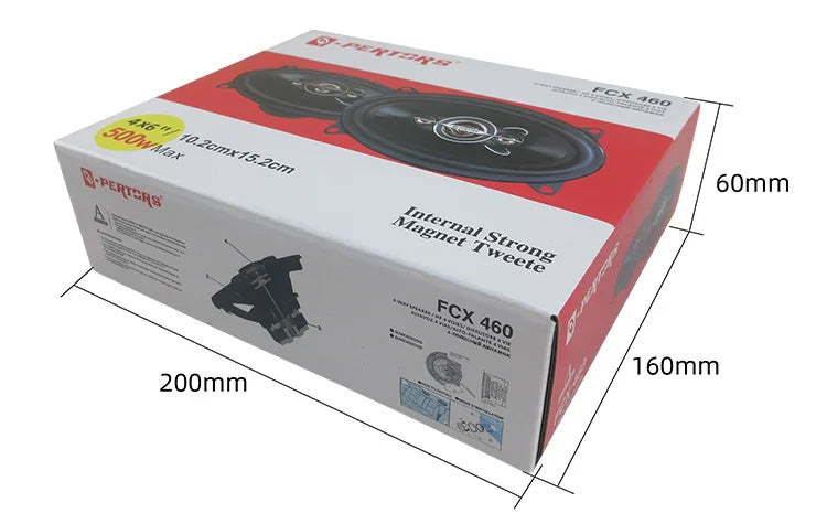 A pair of 4x6-inch coaxial four-way car audio speakers, 500W maximum power, 50W RMS, high-power sound quality, 4 ohm impedance