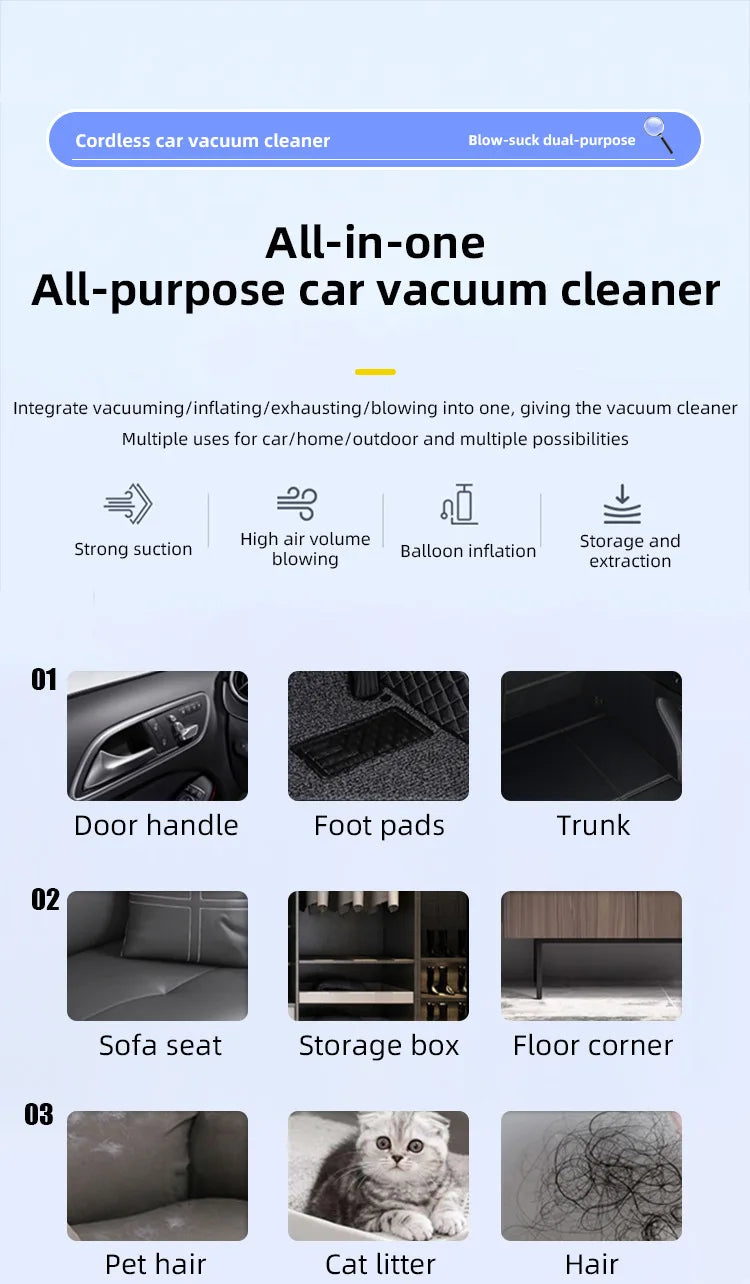 6 IN 1 Car Vacuum Cleaner Suction Blow Vaccum Vacum Wireless Home Handheld Charging Portable Mini Small Aspiradora Auto Machine