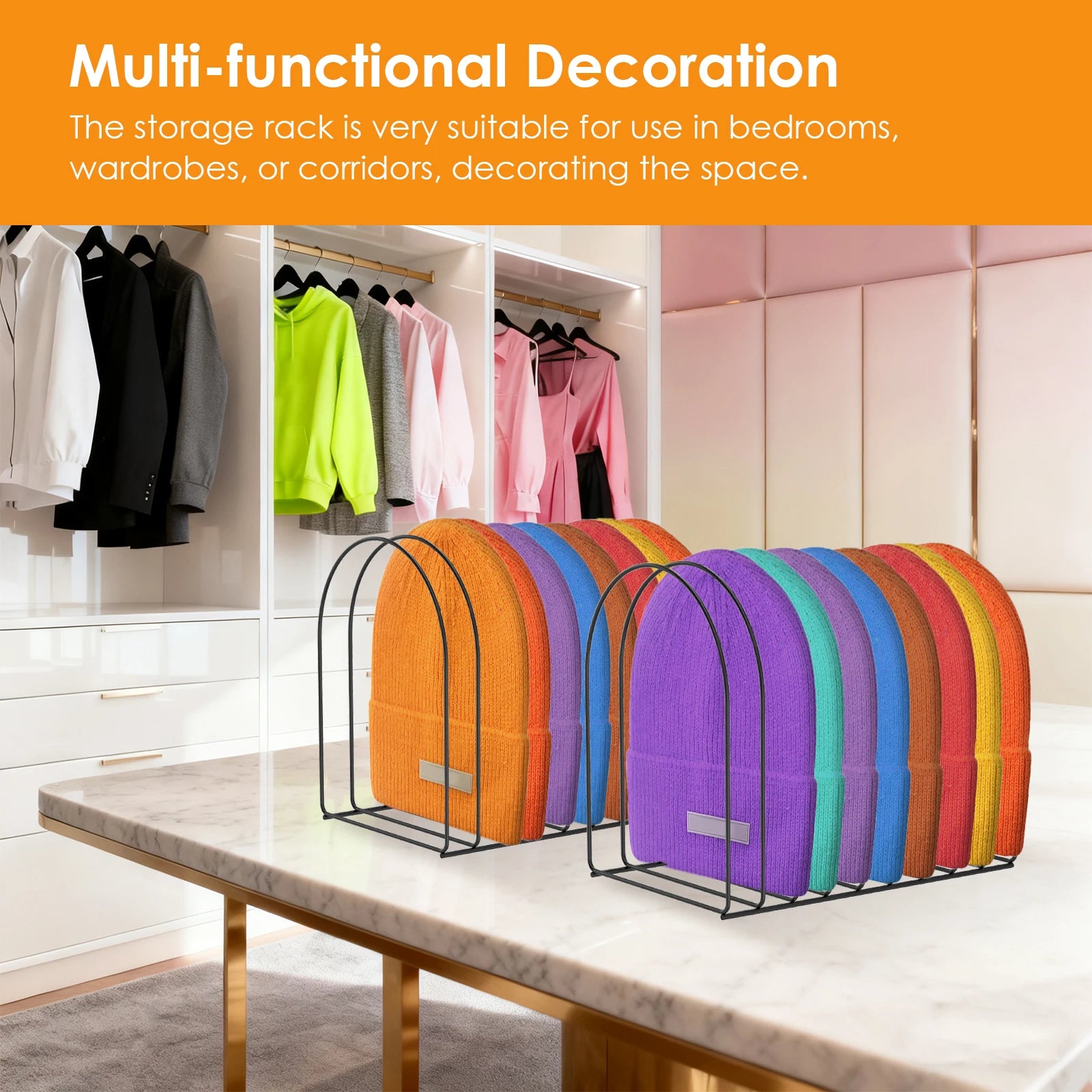 2Pcs Iron Knit Hat Wool Cap Storage Rack Winter Beanie Display Rack for home Wardrobe Closet Entryway Tabletop Hat Organizer