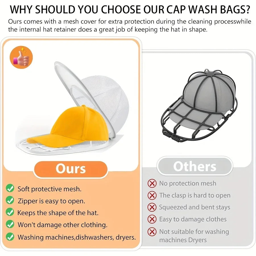Washing machine cap cleaning cage, cap washer with mesh bag, baseball cap cleaning cap, suitable for cleaning all kinds of caps