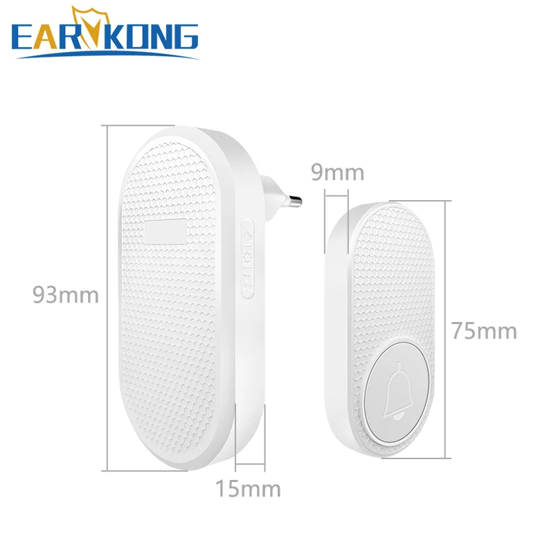Smart Wireless Doorbell 433MHz 4 Volume Levels & Melody Chime Emergency Alarm for Elderly EU or US Plug Optional (White/Black)