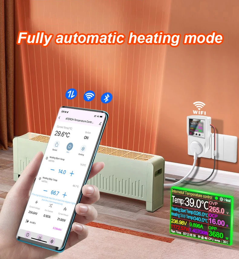 16A Tuya WIFI Digital Thermostat Socket Incubator AC220V Temperature Controller With Timer Switch Cooling Heating 3M NTC Sensor