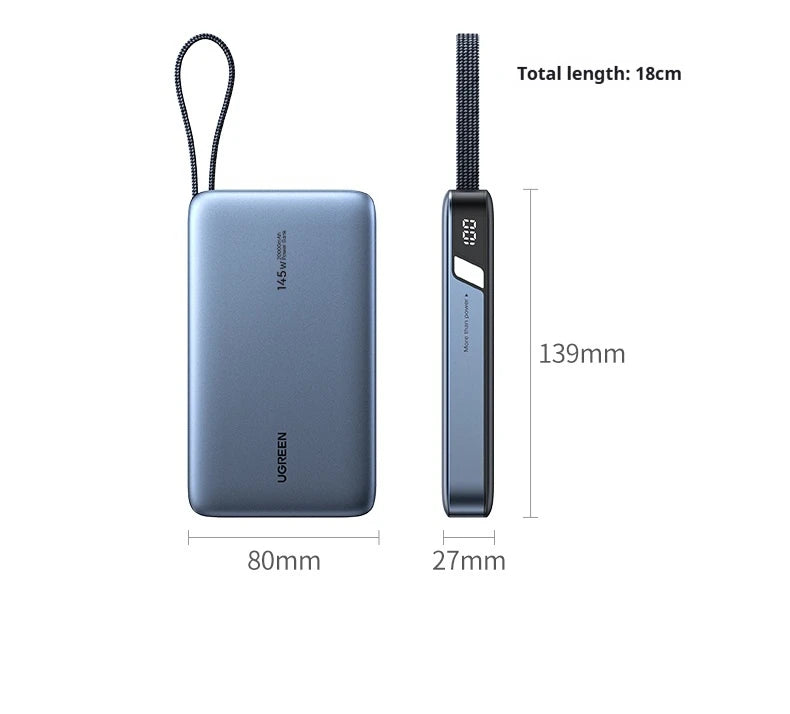 UGREEN 20000mAh Power Bank With Built in Cables 145W Fast Charge Mobile Power Bank iPhone17 Laptop Notebook Customized Charger