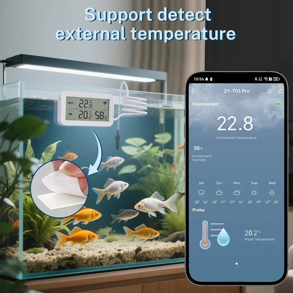 Tuya WiFi Temperature Humidity Sensor LCD Screen Thermometer with External Probe Compatible with Smart Life Google Assistant