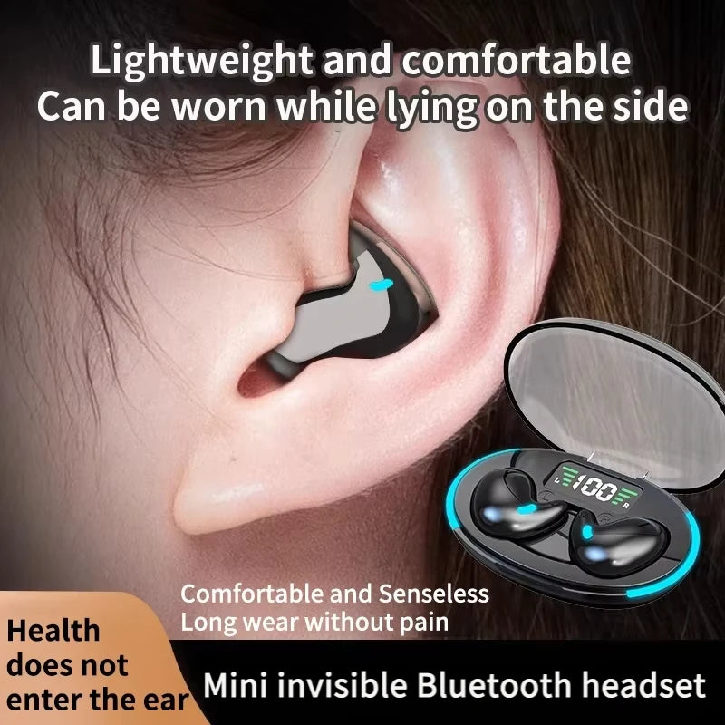 X55 Mini Earphone Stereo Hidden Headsets with Mic HD Call Waterproof Sleeping Earbuds Wireless Mini Headphones TWS Bluetooth