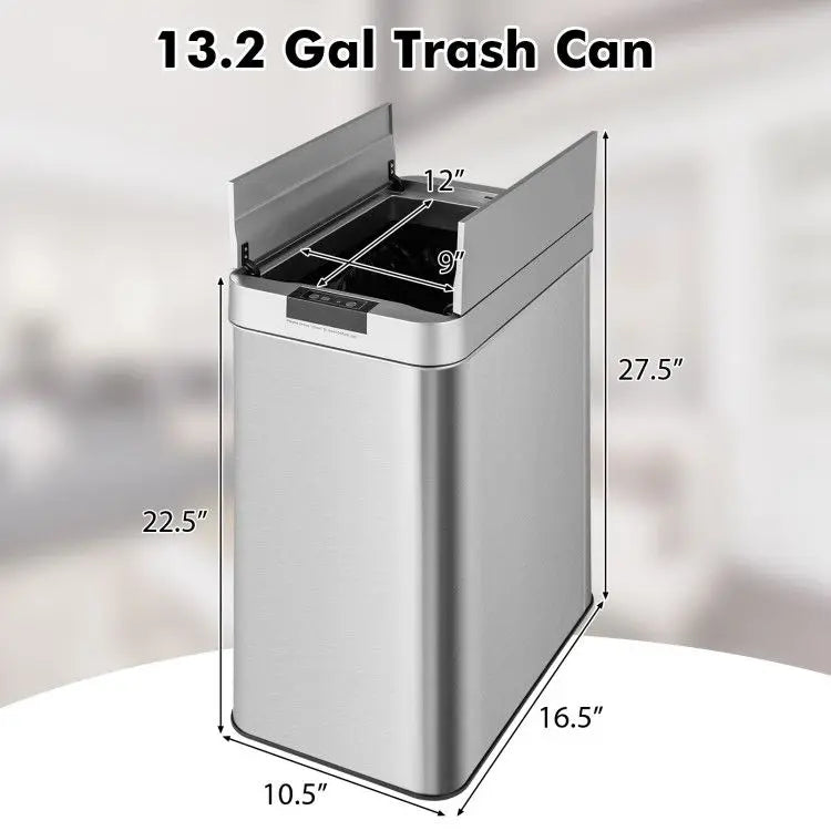 13.2 Gal Stainless Steel Frame Slim Kitchen Trash Can with Wing Lids Kitchen Appliances