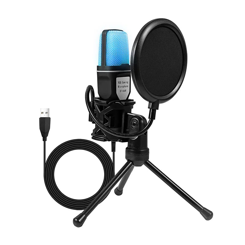 SF666R USB Microphone RGB Microfone Condensador Wire Gaming Mic for Podcast Recording Studio Streaming Laptop Desktop PC Mic