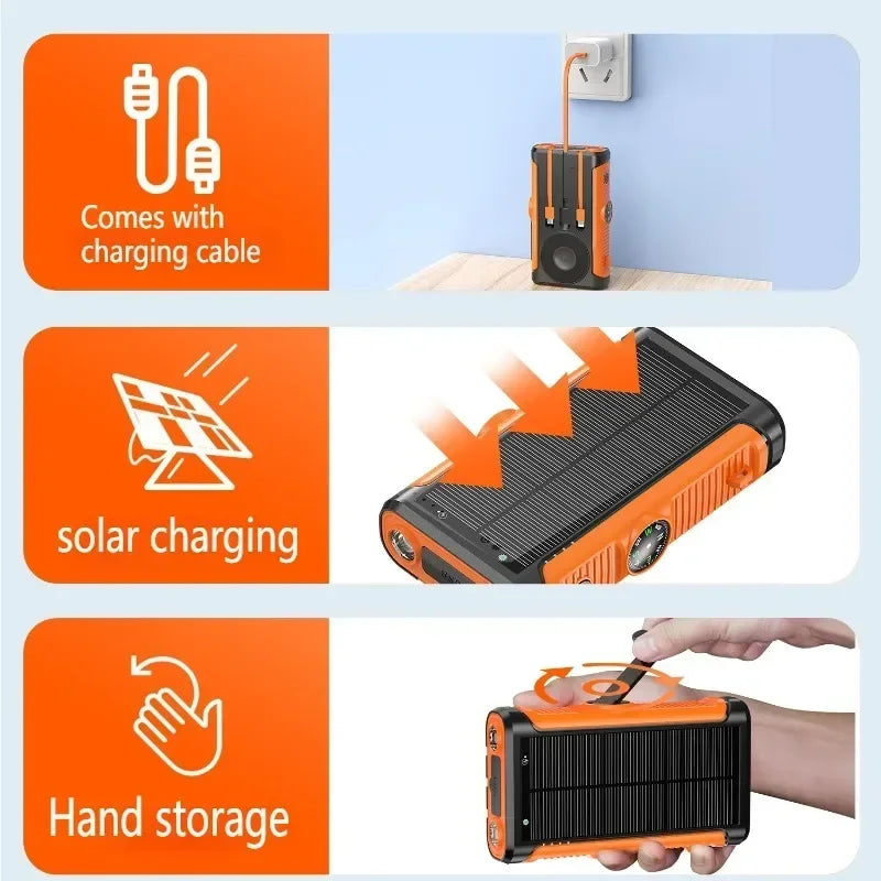 50000mAh Solar Power Bank 22.5W Magnetic Wireless Charging Camping Powerbank with Cables External Battery for IPhone Magsafe