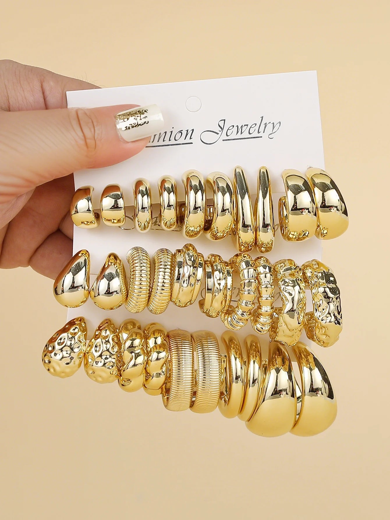 5Pairs-15Pairs/set of new irregular shaped ABS ACRYLIC golden CCB lightweight earring set, suitable for women's daily dressing