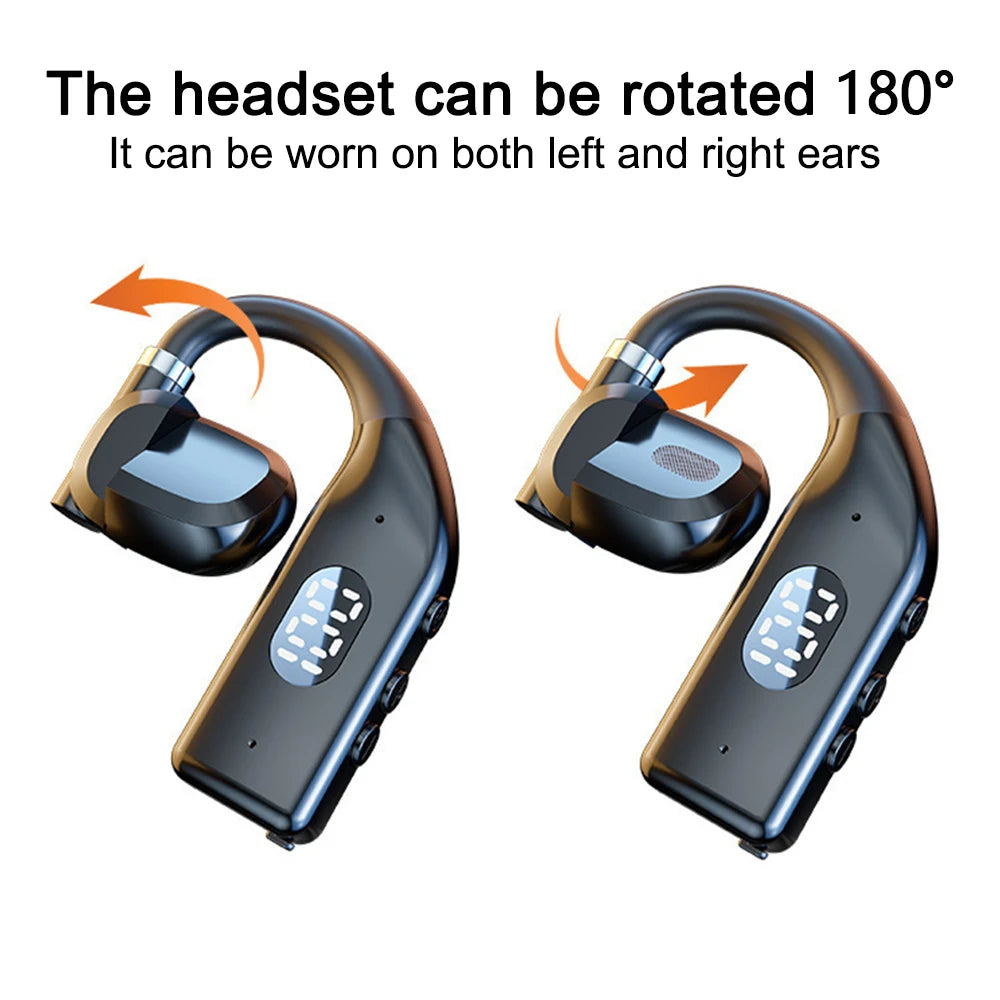 LED Single Earphones Long Standby Business Headphones Waterproof Mono Headset Outdoor Call Bluetooth5.3 Wireless Earbuds