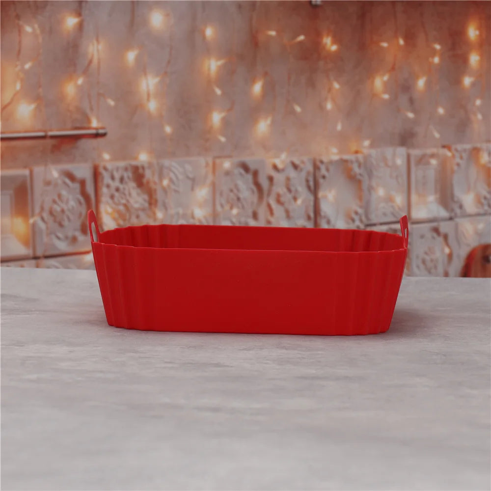 22cm Air Fryers Oven Baking Tray Fried Chicken Basket Mat AirFryer Silicone Pot Square Replacemen Grill Pan Accessories Tool