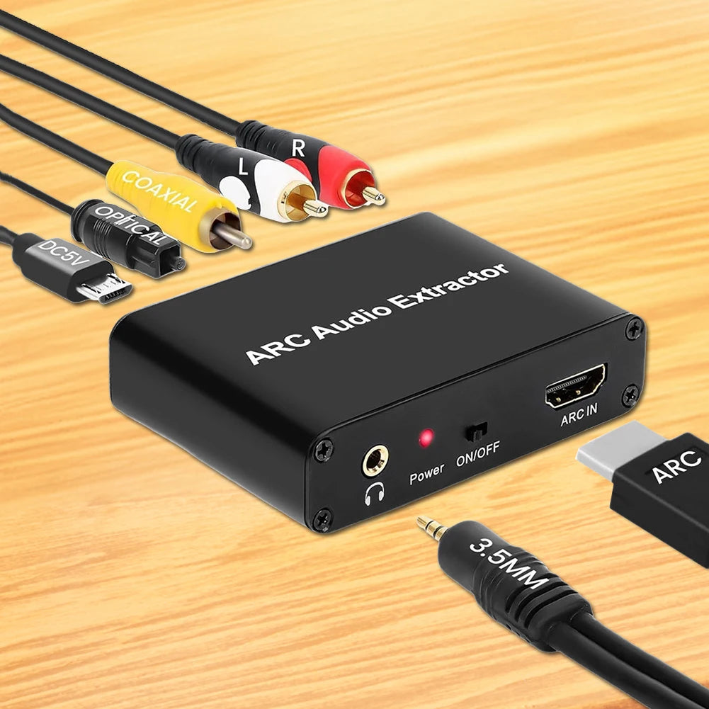 4K HDMI ARC Audio Extractor ARC To SPDIF Coaxial L/R Stereo 3.5mm Jack Audio Adapter Return Channel Converter for HDTV Amplifier