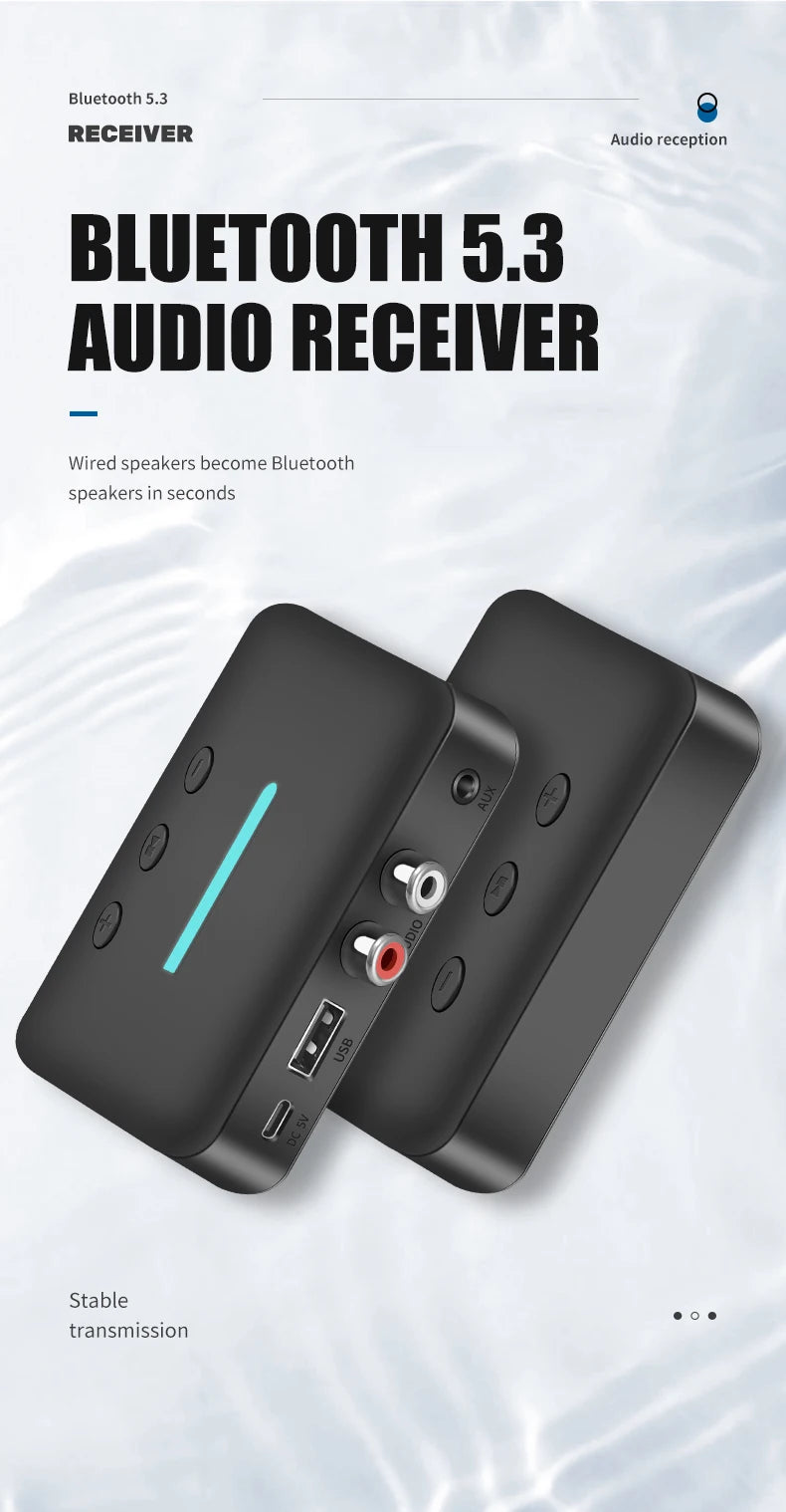 USB Bluetooth 5.3 Audio Receiver Adapter Wireless Stereo Music 3.5mm AUX R/L RCA Support U-Disk Playback For Desktop Speaker Amp