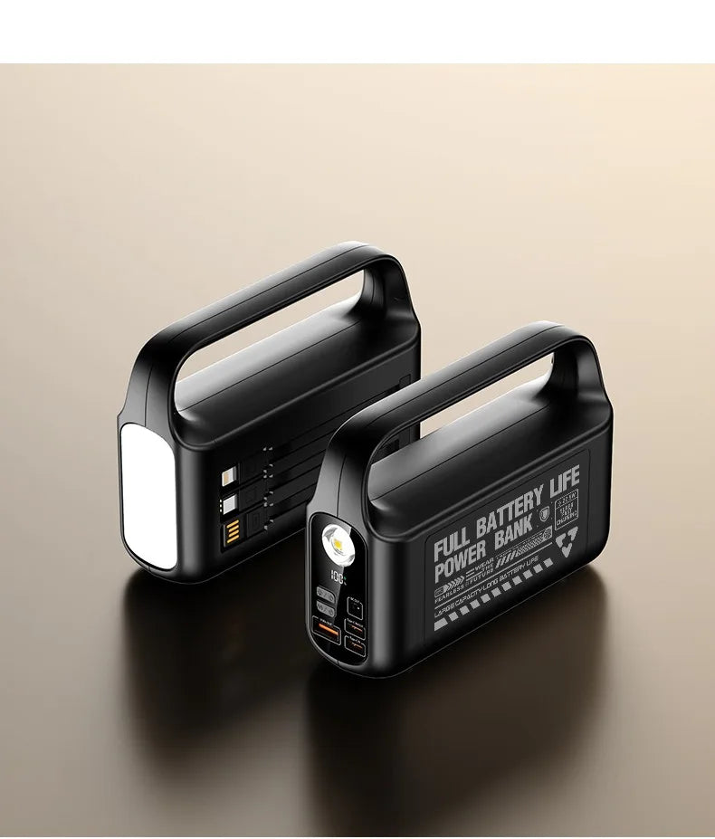 200000mAh Power Bank Large Capacity Portable Outdoor Emergency Power Supply Built-in cable Camping Iight For iPhone Xiaomi