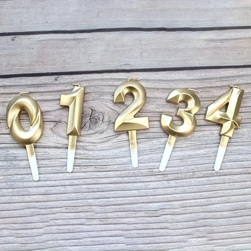 3D Gold Diamond Number Candles Large Birthday Cake Topper Wedding Anniversary Party Decorations for Home Celebration Supplies