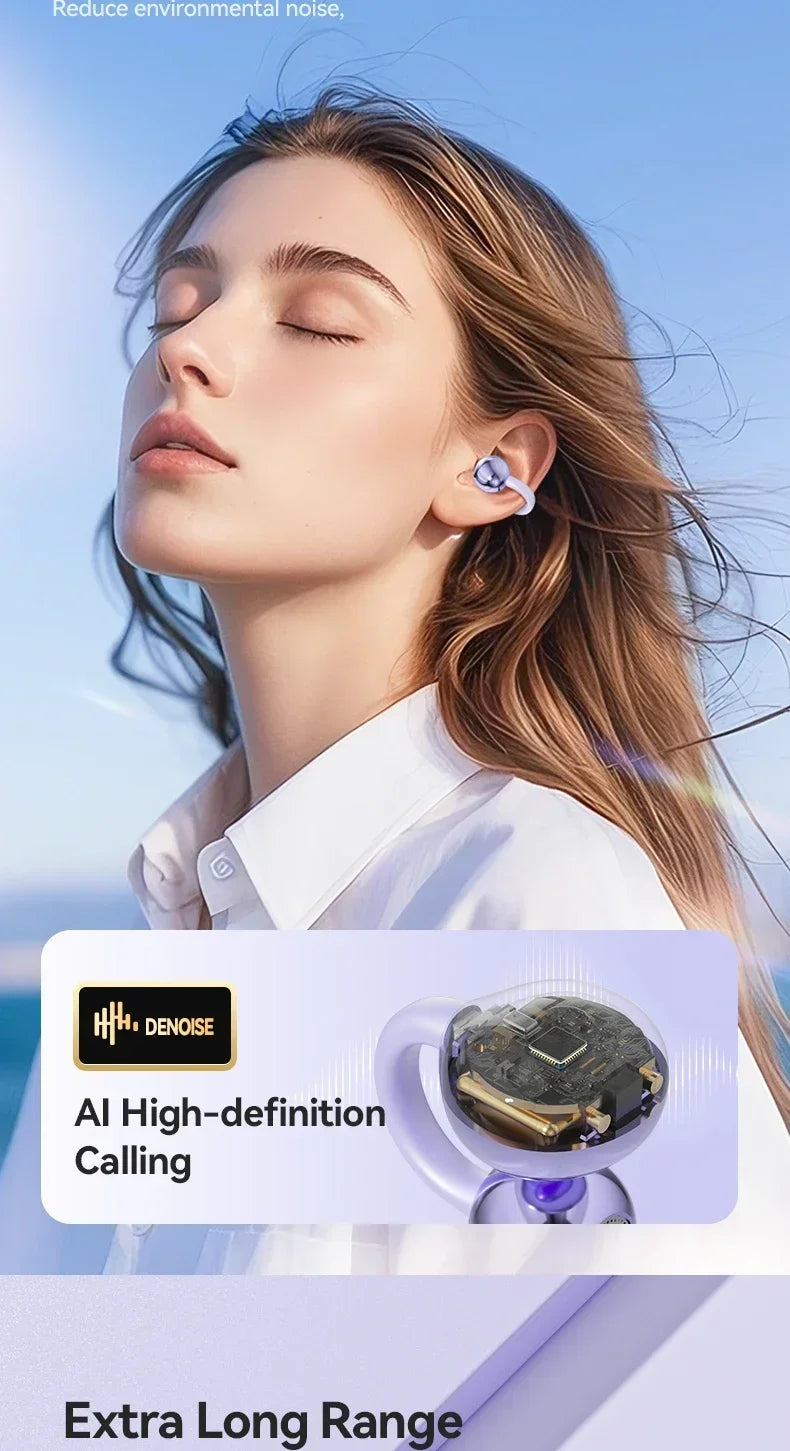 Lenovo Clip-on Wireless Bluetooth Earbuds, Type-C USB Charging, Suitable for Sports, Running, and Gaming, Open Design.