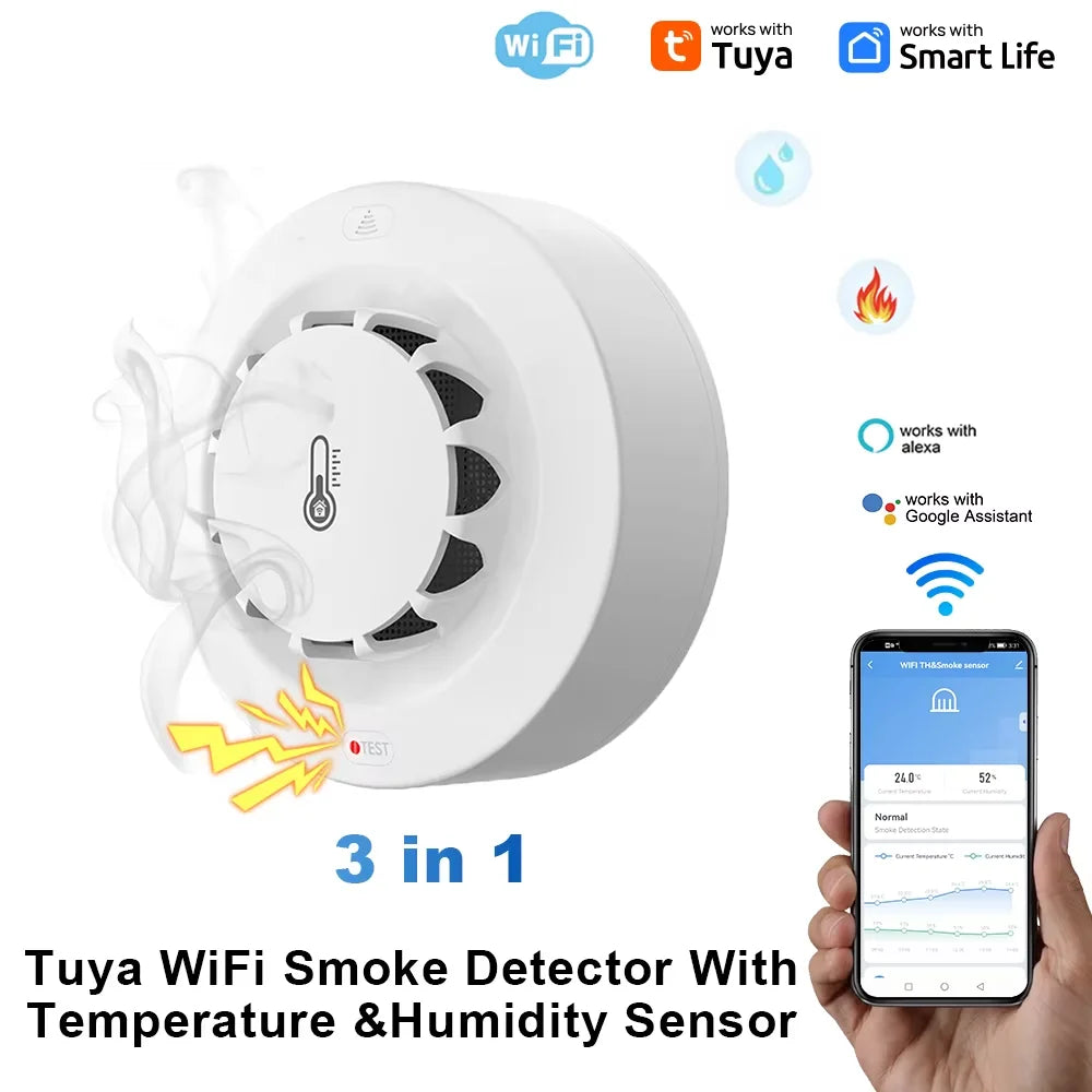 Tuya Smoke Detector WiFi Smoke Sensor Photoelectric Sensor Fire Alarm Kitchen Security System Work With Smart Life APP