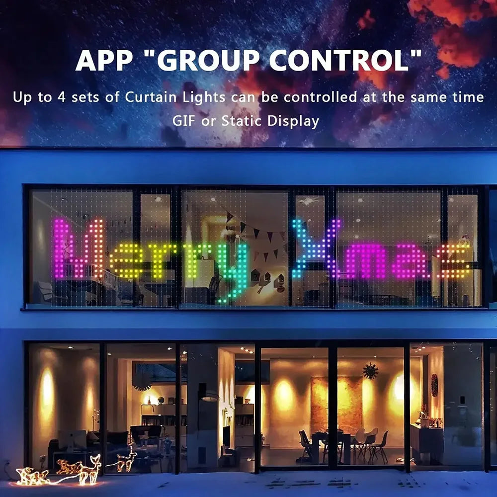 2m*2m/3m Smart Curtain Lights Bluetooth App LED String RGB Fairy Lights DIY Music Change Display for Window Bedroom Decoration