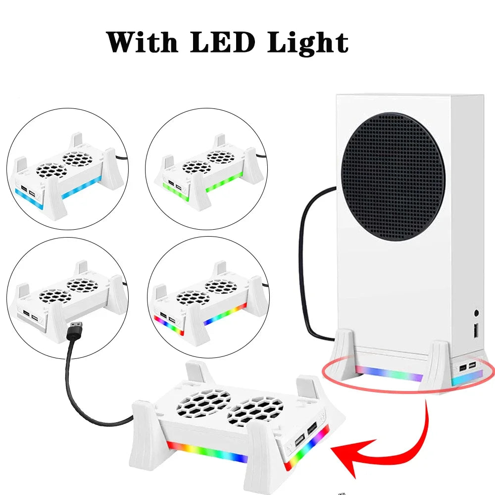Cooling Vertical Stand 3 Gear Cooler Fan Base with Atmosphere Colorful LED Light Heat Dissipation Dock for Xbox Series S Console