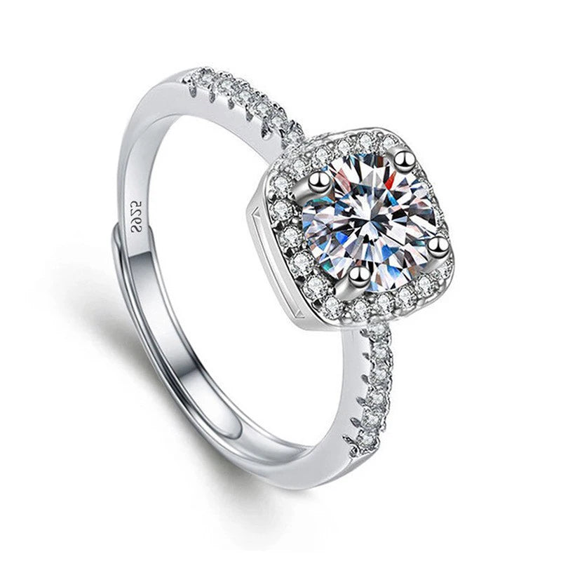 Moissanite Engagement Finger Rings Inlaid Diamond Open Ring For Women 925 Silver Promise Wedding Adjustable Rings Fine Jewelry