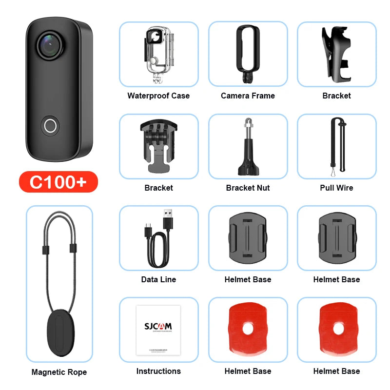 SJCAM Pocket 4K Mini Camera with Waterproof Case C100 Plus EIS Action Cam Magnetic Wearable for Helmet Motorcycles Cycling Vlog