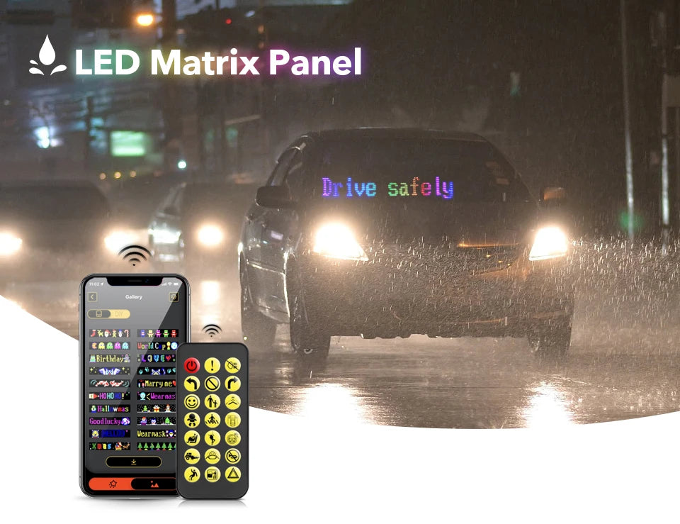 Smart Bluetooth LED Display Screens RGB LED Module Sign Matrix Pixel LED Panel Scrolling Signboard Advertising Light Car Decor