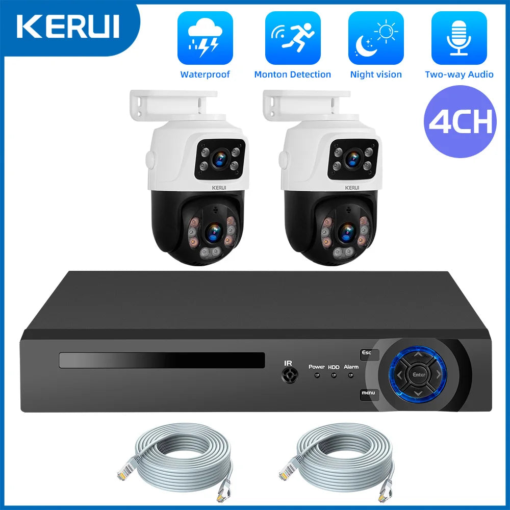 KERUI Waterproof 6MP HD POE Surveillance Camera System Dual Lens PTZ WIFI IP Home Security 4CH 8CH POE NVR Video H.265 CCTV Kit