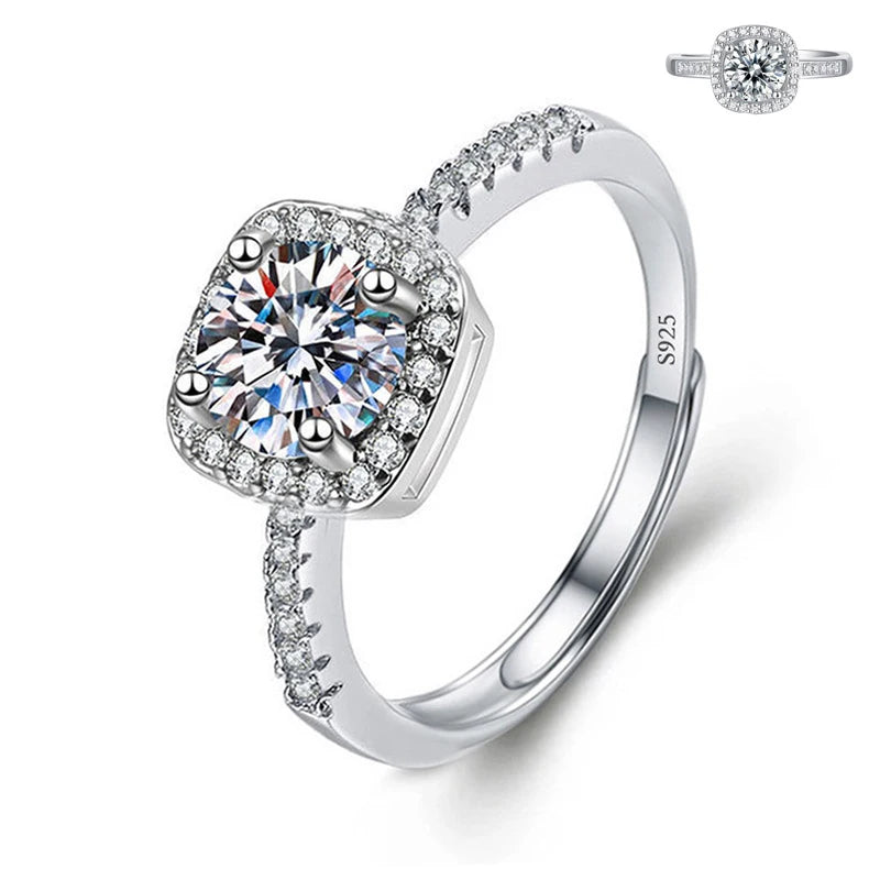 Moissanite Engagement Finger Rings Inlaid Diamond Open Ring For Women 925 Silver Promise Wedding Adjustable Rings Fine Jewelry