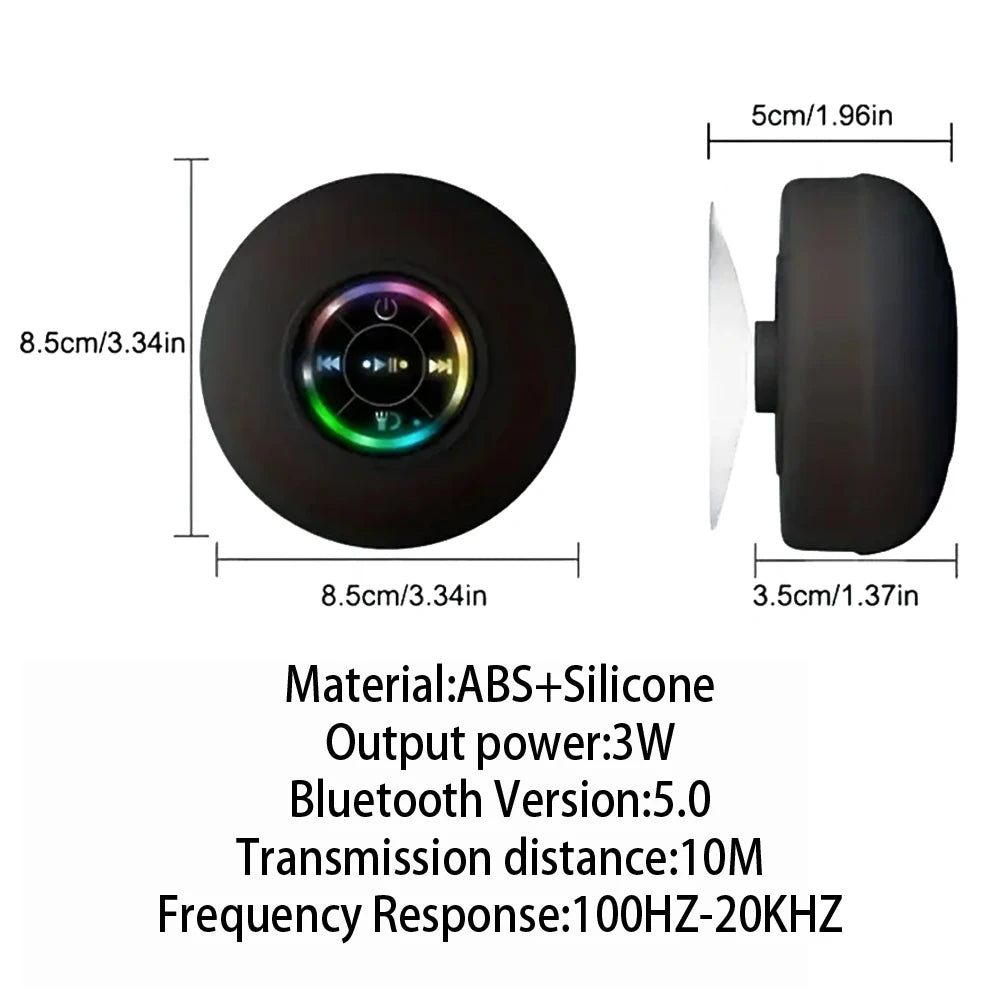 Portable Wireless Bluetooth Speaker LED Light IPX4 Waterproof Speaker Outdoor Bathroom Suction Cup Mini 3D Subwoofer Sound Box