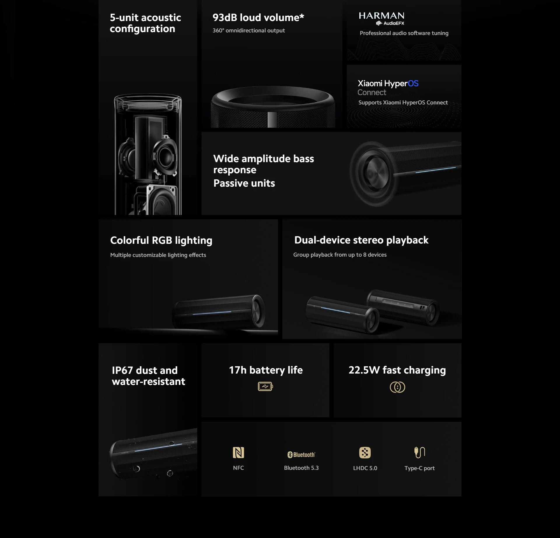 New Xiaomi Bluetooth Speaker Bluetooth 5.3 LHDC 5.0 HyperOS IP67 93dB 40W Battery life Outdoor Portable Sound Speaker