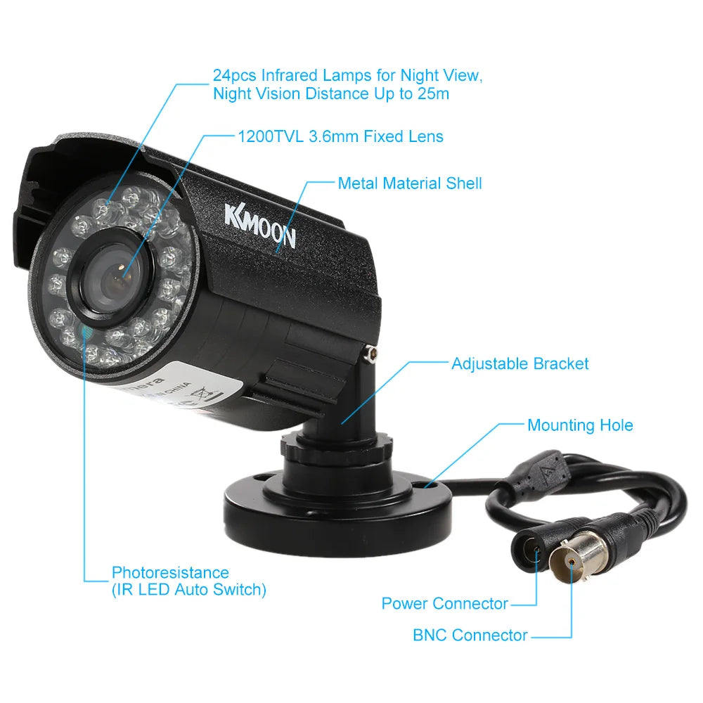 200TVL Analog Camera CCTV Bullet Camera 24 IR Lamps Night Vision 1/3’’ CMOS IR-CUT Waterproof For Home Security PAL System