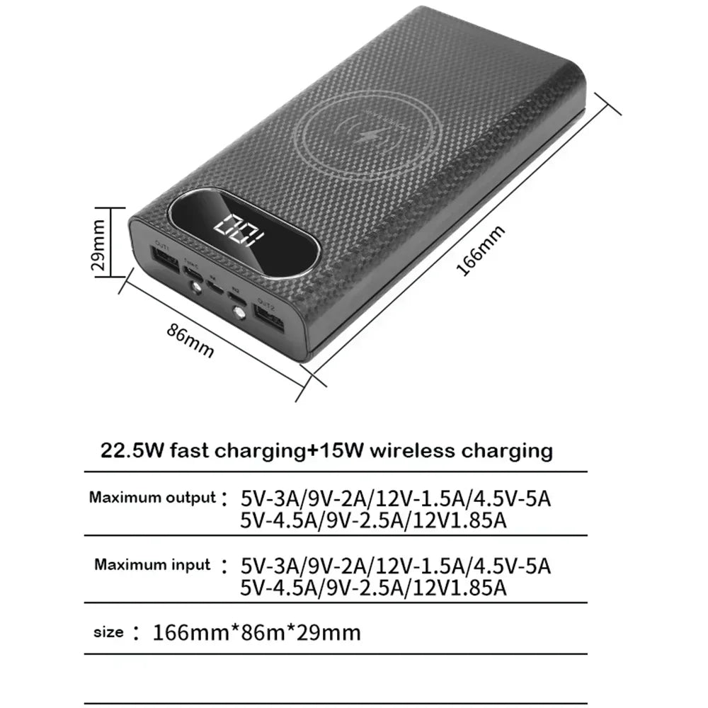 Battery Charger Box Power Bank Holder DIY Shell Case Dual USB 6x21700 With LED Light 21700 Battery Shell Storage Organize