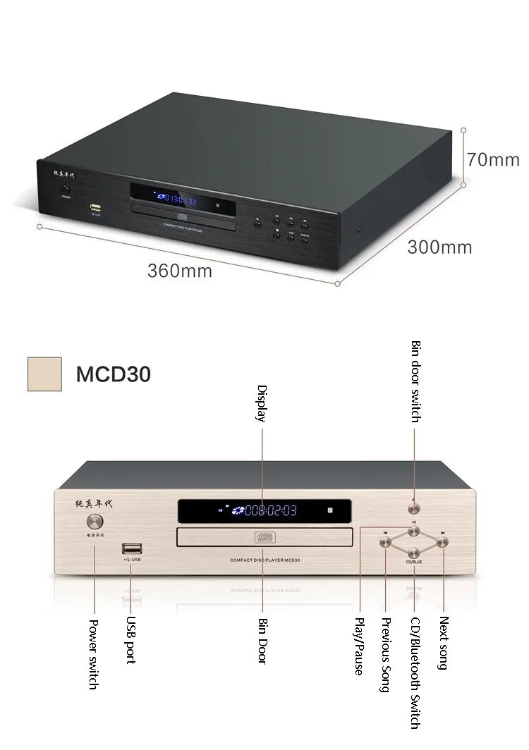 Audiophile HIFI CD Player Bluetooth 5.0 USB Lossless Music Player Balanced Digital Optical Coaxial Output DTS Music Turntable