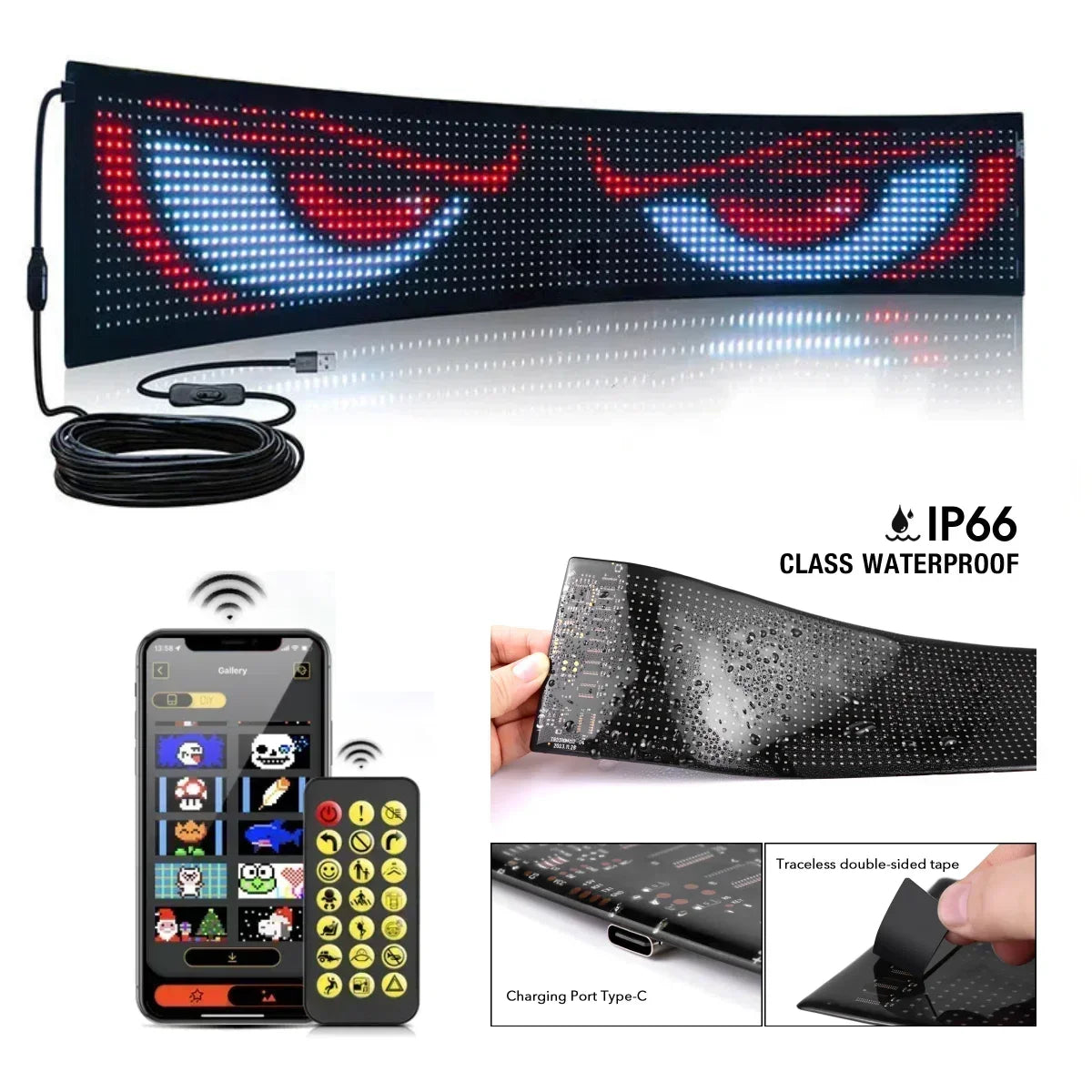Smart Pixel LED Display Panel Digital Screen Matrix Programmable Advertising Sign USB 5V APP Control Customize Image Animation