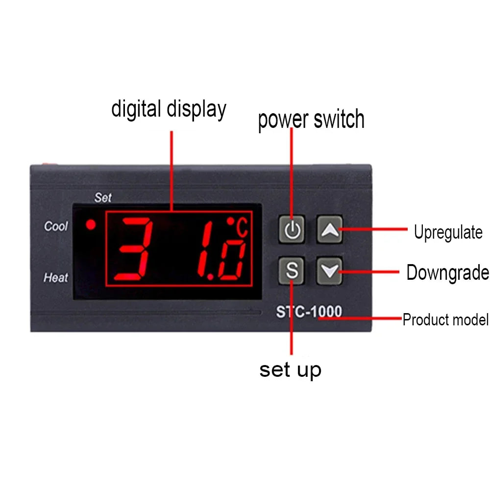 STC-1000 Digital LED Temperature Controller Heating Cooling Centigrade Thermostat 2 Relays Output with NTC Sensor Probe 12v 24v