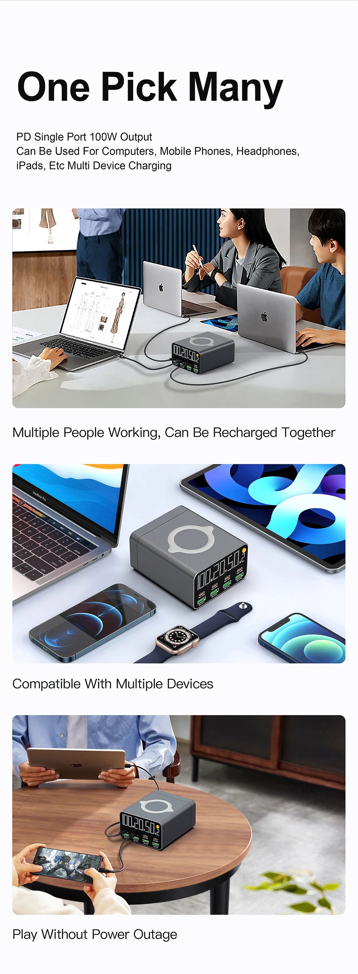 80W/120W 8 Ports Charger station Digital Display USB Type C With Wireless Charger PD QC3.0 Quick Charger For Laptop Tablet Phone
